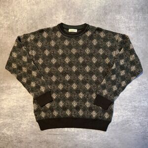 Claiborne‎ Womens Argyle Knit Crewneck Sweater Green Black Geometric Pullover